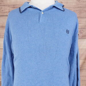 CHAPS BLUE LONG SLEEVE PULLOVER POLO SWEATER MENS SIZE 2XL XXL